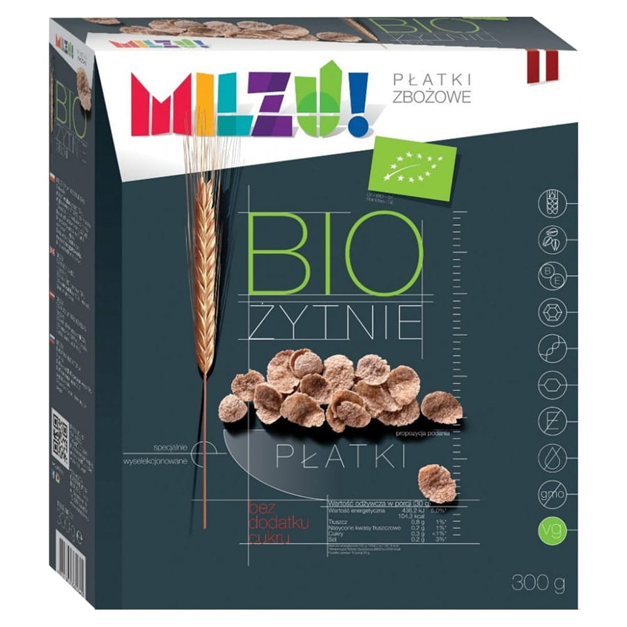 Bio Roggen- und Haferflocken ohne Zucker von MILZU! in 300g Packung, frisch und naturbelassen, ideal für das Frühstück.