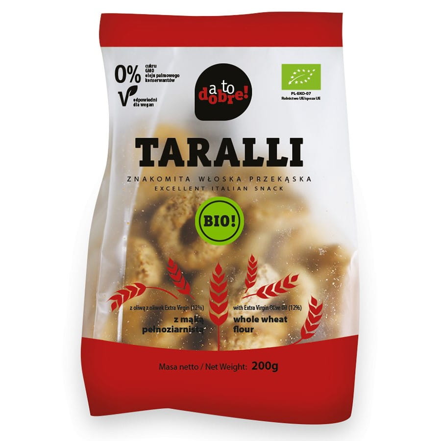 Vollkorn-Taralli von A TO DOBRE! mit BIO-Zertifizierung, 200 g, knusprige italienische Snack-Kekse