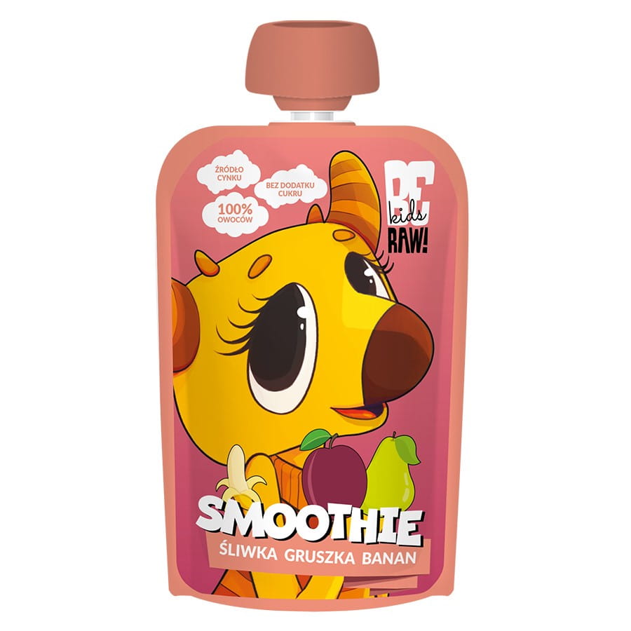 Kinder-Smoothie mit Pflaume, Birne und Banane von BERAW, 100 g, frisches Obst in einer praktischen Verpackung.