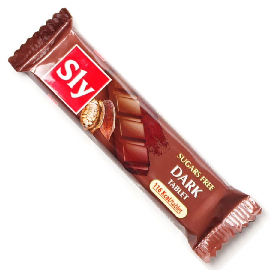 Schokoladendessertriegel ohne Zuckerzusatz von SLY NUTRITIA, 25g, mit cremiger Schokoladenfüllung und zartem Riegel.