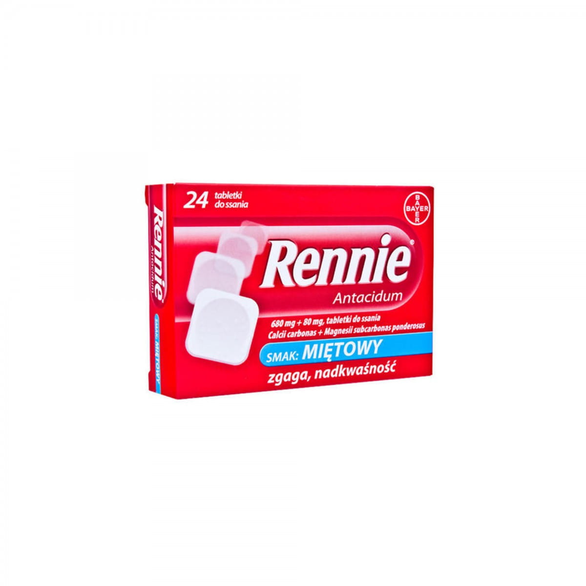 Rennie Minze Tabletten gegen Sodbrennen und Verdauungsstörungen, 24 Stück, von Bayer, mit Minzgeschmack, in einer Packung