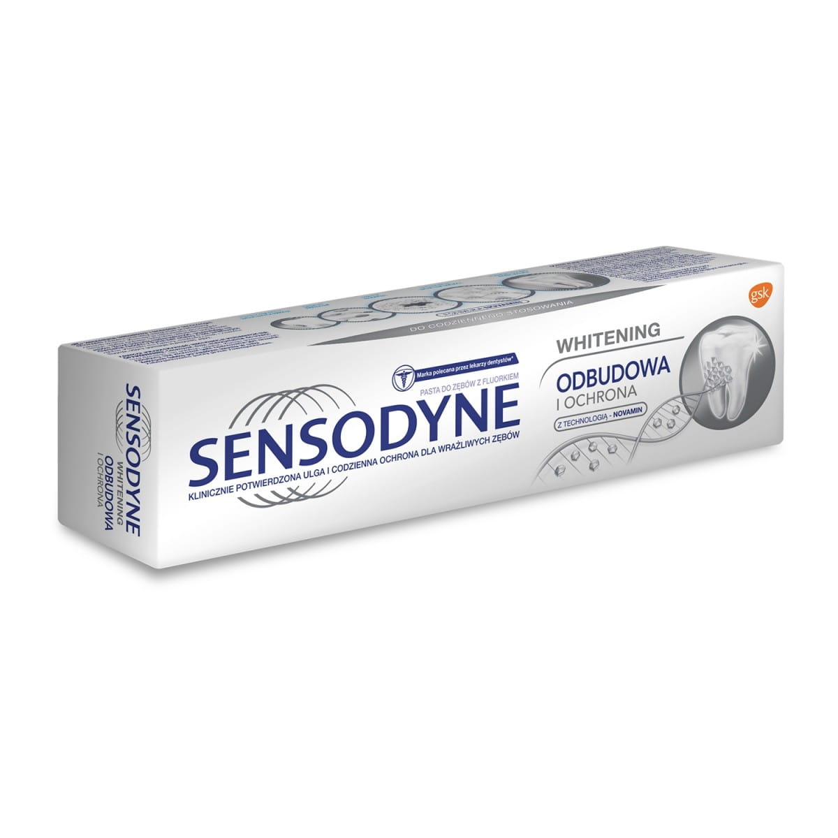 Zahnpasta von GSK für Wiederherstellung und Aufhellung, 75 ml, mit frischer Textur und sichtbarer Verpackung.