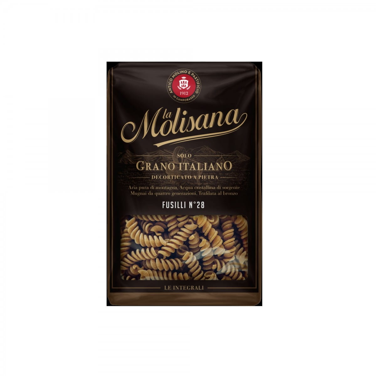 Vollkornnudeln Fusilli Nr. 28 von LA MOLISANA, 500 g Packung, trockene Pasta mit spiralförmiger Form.