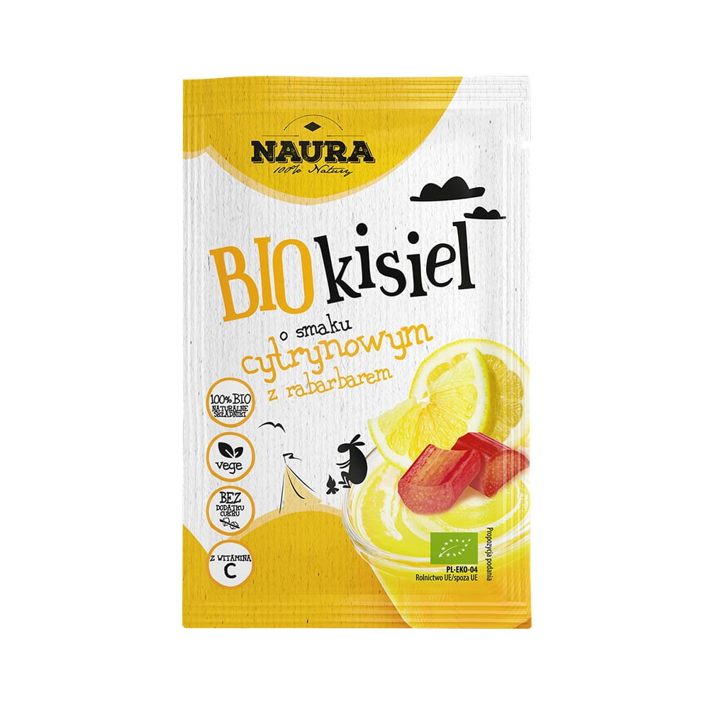 Bio Gelee von NAURA mit Zitronen- und Rhabarbergeschmack, 38 g, cremige Textur und fruchtiges Aroma.