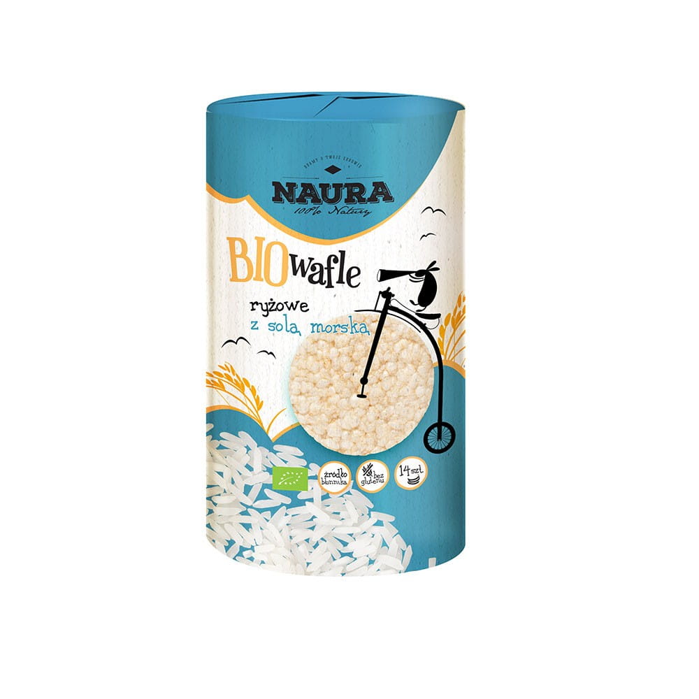 Reiskuchen mit Meersalz von NAURA, BIO, 100 g, knusprige Reiswaffel mit Meersalz auf weißem Hintergrund