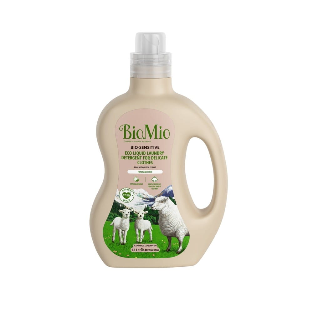 Ökologisches, unparfümiertes Biomio Waschmittel in 1500 ml Flasche, umweltfreundliches Reinigungsmittel von ORGANIC PHARMACEUTICALS