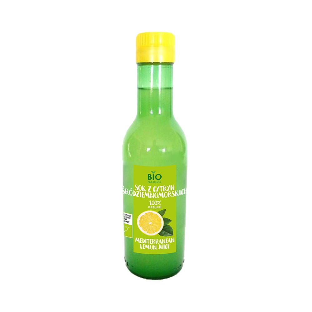 Bio mediterraner Zitronensaft von BIONATURO in 250 ml Flasche, frisch und natürlich, mit sonnigen Zitronen auf dem Etikett