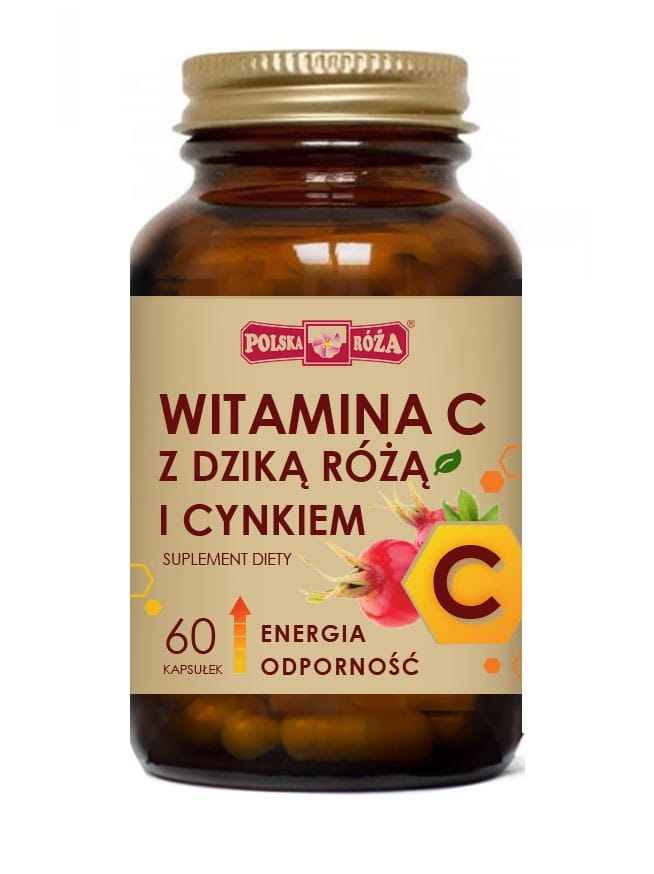 Vitamin C mit Hagebutte und Zink, 60 Kapseln, POLSKA ROZA, natürliche Nahrungsergänzung für das Immunsystem