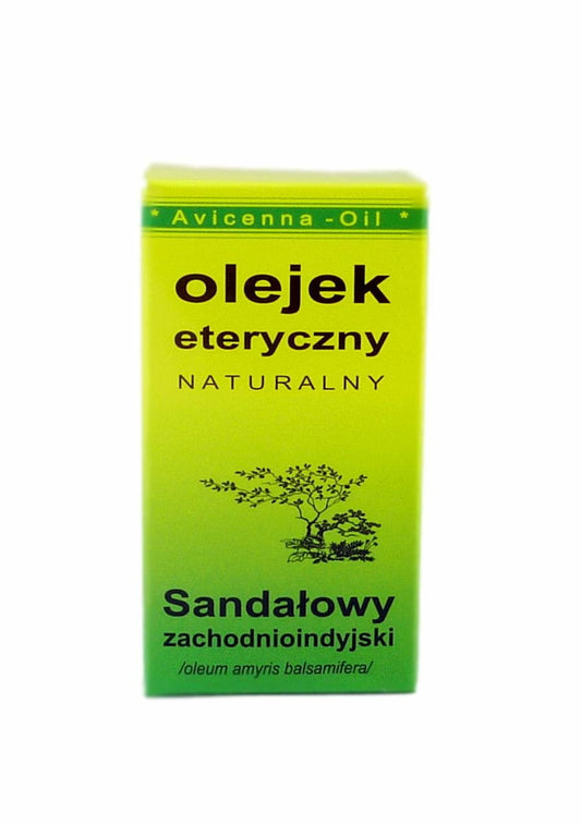 Ätherisches Sandelholzöl von AVICENNA in 7ml Flasche, zeigt die Flasche und das Sandelholzöl in einem natürlichen Umfeld