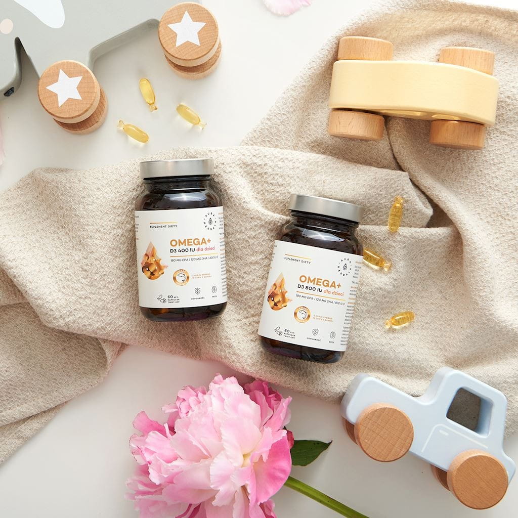 Omega- und Vitamin D3-Kapseln für Kinder von AURA HERBALS, 60 Drehkapseln, Nahrungsergänzungsmittel, Vitamin D3 400 IE