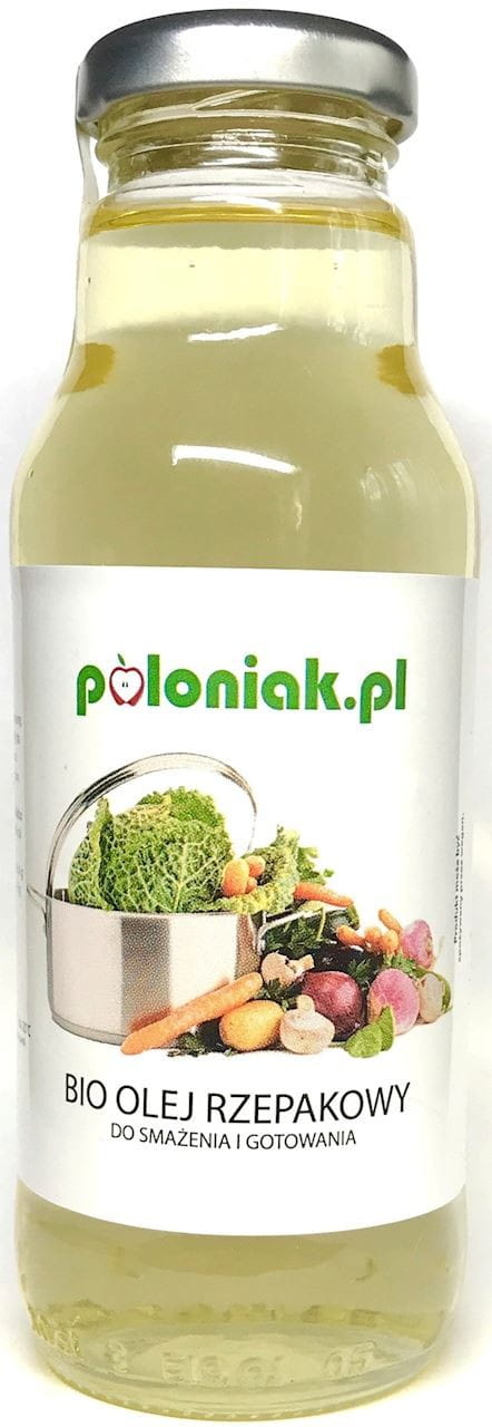 Bio Rapsöl zum Kochen und Braten von POLONIAK, 300 ml Flasche, goldgelbes pflanzliches Öl in einer transparenten Flasche