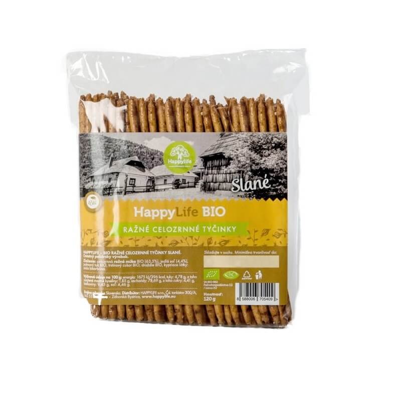 Vollkorn-Roggensticks mit BIO-Salz von HAPPYLIFE, knusprig und goldbraun, im Bild auf einem weißen Teller.