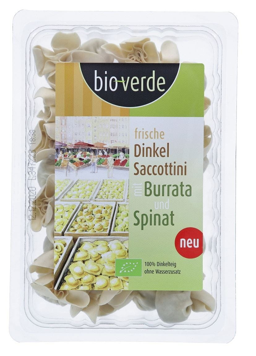 Verkauf frischer Dinkel Sacchettini mit Burrata-Käse und Spinat BIO 250 g - BIO VERDE - Biogo.de