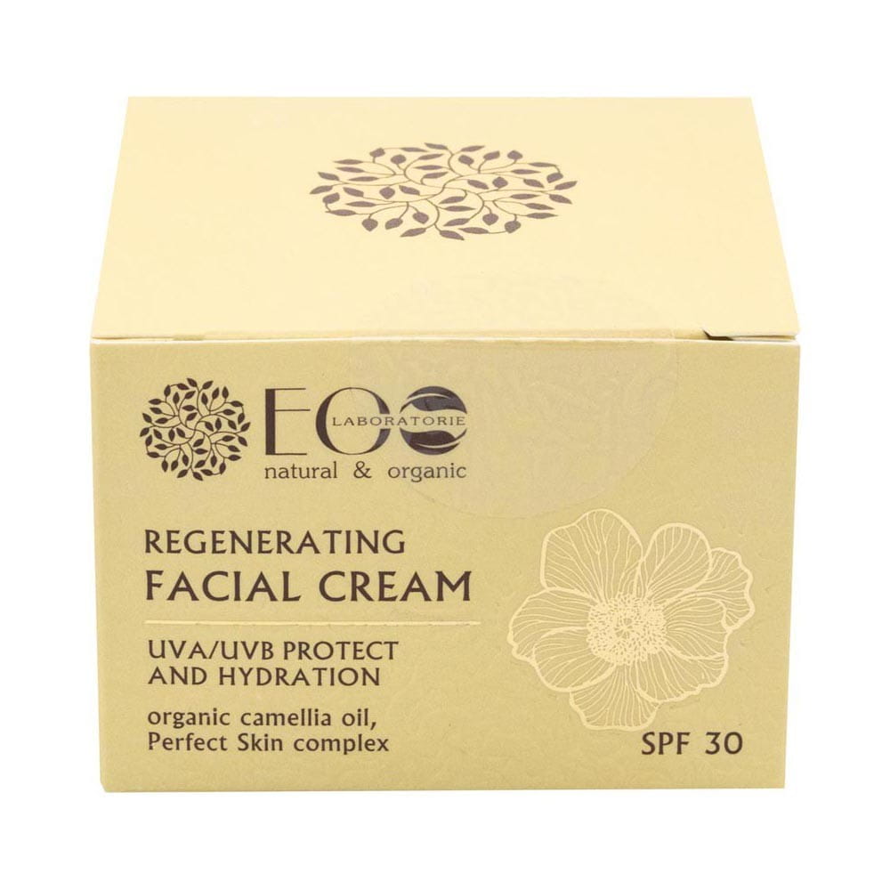 Feuchtigkeitscreme von Eco Laboratorie, schützende Gesichtscreme in 50 ml für gepflegte, trockene Haut, sichtbar in der Verpackung.