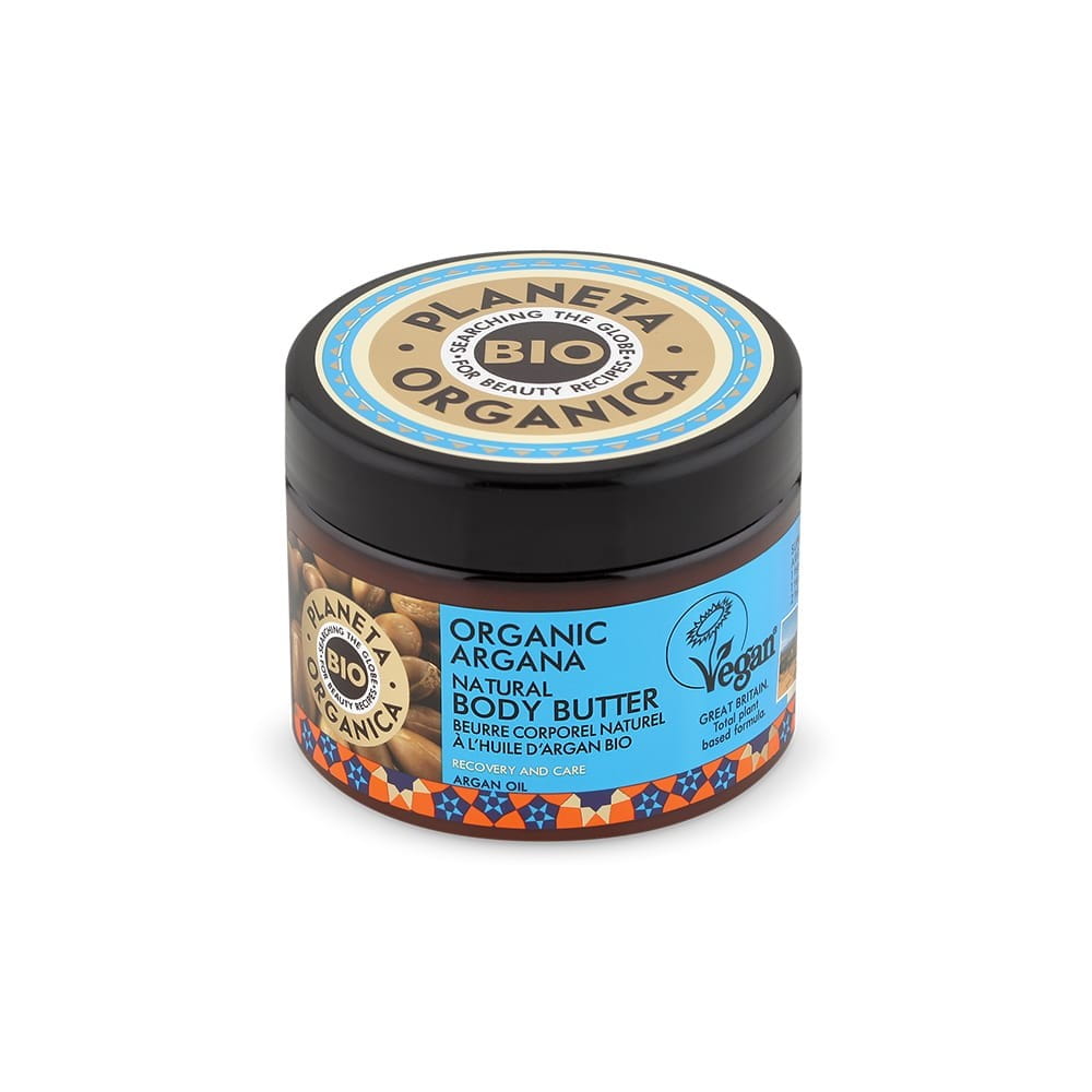 Bio-Argan Körperbutter von EUROBIO LAB, 300 ml, für Aufbau und Pflege der Haut, cremige Textur auf dem Bild sichtbar