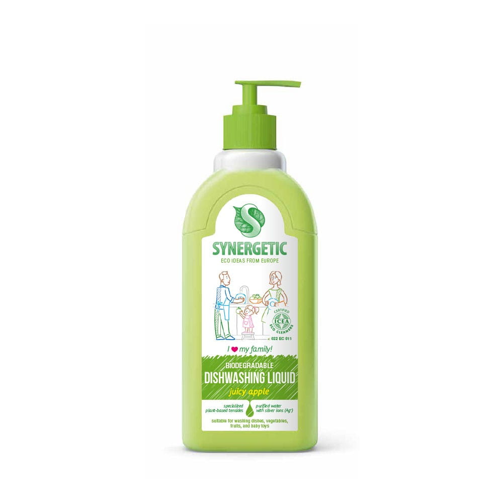 Biologischer Geschirrspülgel von Synergetic mit grünem Apfel, 500 ml, umweltfreundliche Spülmittel in Flasche, natürliche Reinigungswirkung
