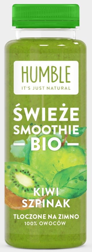 Bio-Obst-Smoothie von HUMBLE mit Apfel, Mango, Spinat und Kiwi, 300 ml, aus biologischen Zutaten.