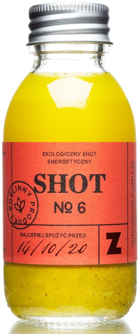 BioPlanett Orange Shot mit Kurkuma und Ingwer, 100 ml, wärmendes Bio-Salz, zeigt das Fläschchen mit orangefarbenem Inhalt.