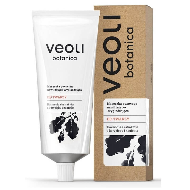 Feuchtigkeitsspendende und glättende Gesichtsmaske von VEOLI BOTANICA in 75 ml, cremige Textur, auf Gesicht aufgetragen