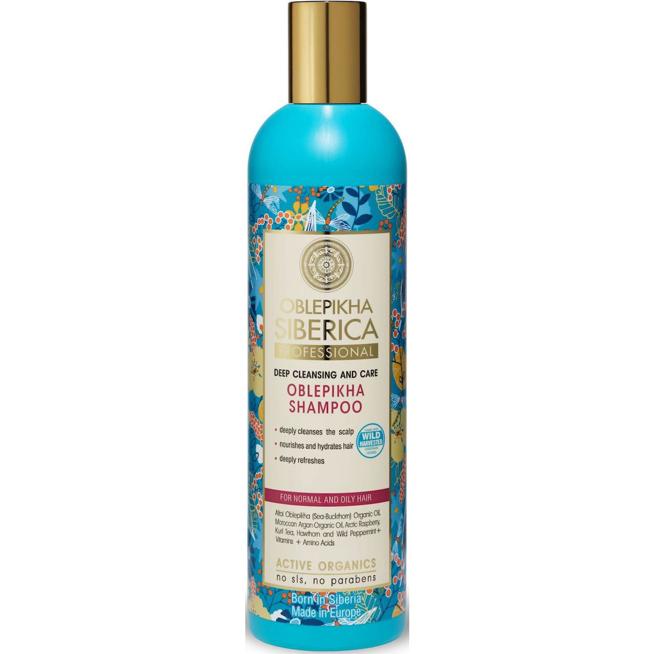 OBLEPIKHA SIBERICA Shampoo für normales und fettiges Haar, 400 ml, Flasche mit grünem Etikett und Pumpspender