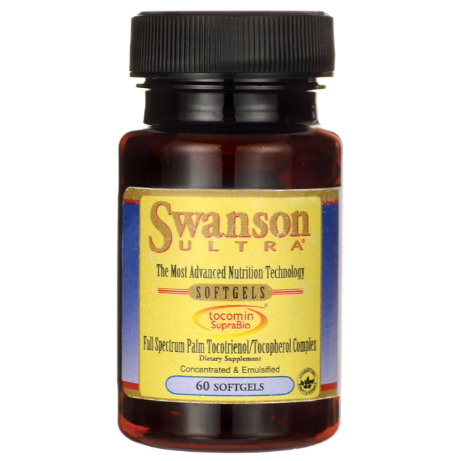 SWANSON Tocomin supraBIO Vitamin E Vollspektrum Kapseln mit Palm Tocotrienol und Tocopherol, 60 Stück, Nahaufnahme der Kapseln