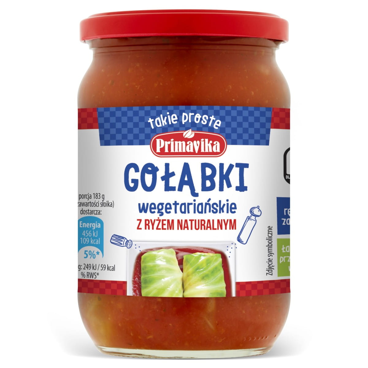 Vegetarische Kohlrouladen mit Naturreis, glutenfrei, von PRIMAVIKA, auf einem Teller mit frischen Kräutern.