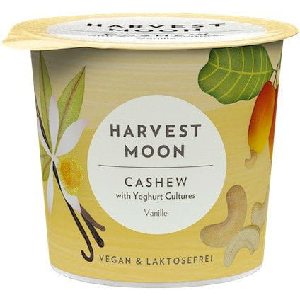 Natürliches Vanille-Cashewnuss-Dessert von HARVEST MOON in einer Schüssel mit Vanilleschoten und Cashewnüssen, 300 g.