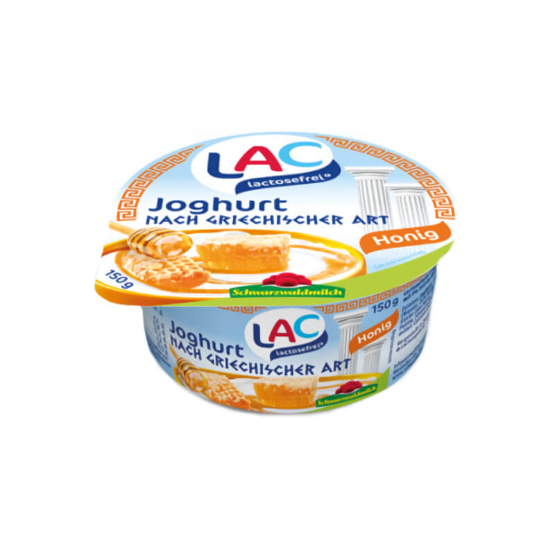 Laktosefreier griechischer Joghurt mit Honig in 150 g Becher von SCHWARZWALDMILCH, cremig und frisch.
