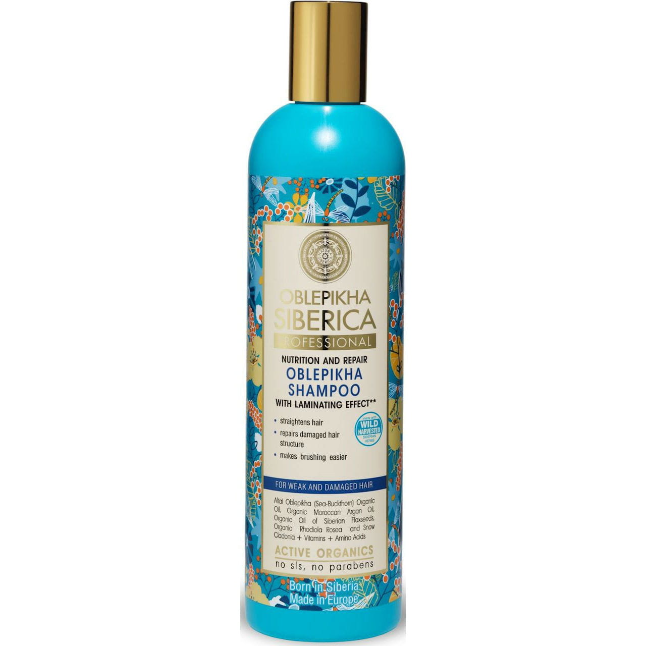OBLEPIKHA SIBERICA Shampoo für schwaches und geschädigtes Haar, 400 ml, Ernährung und Wiederaufbau, gelbe Flasche