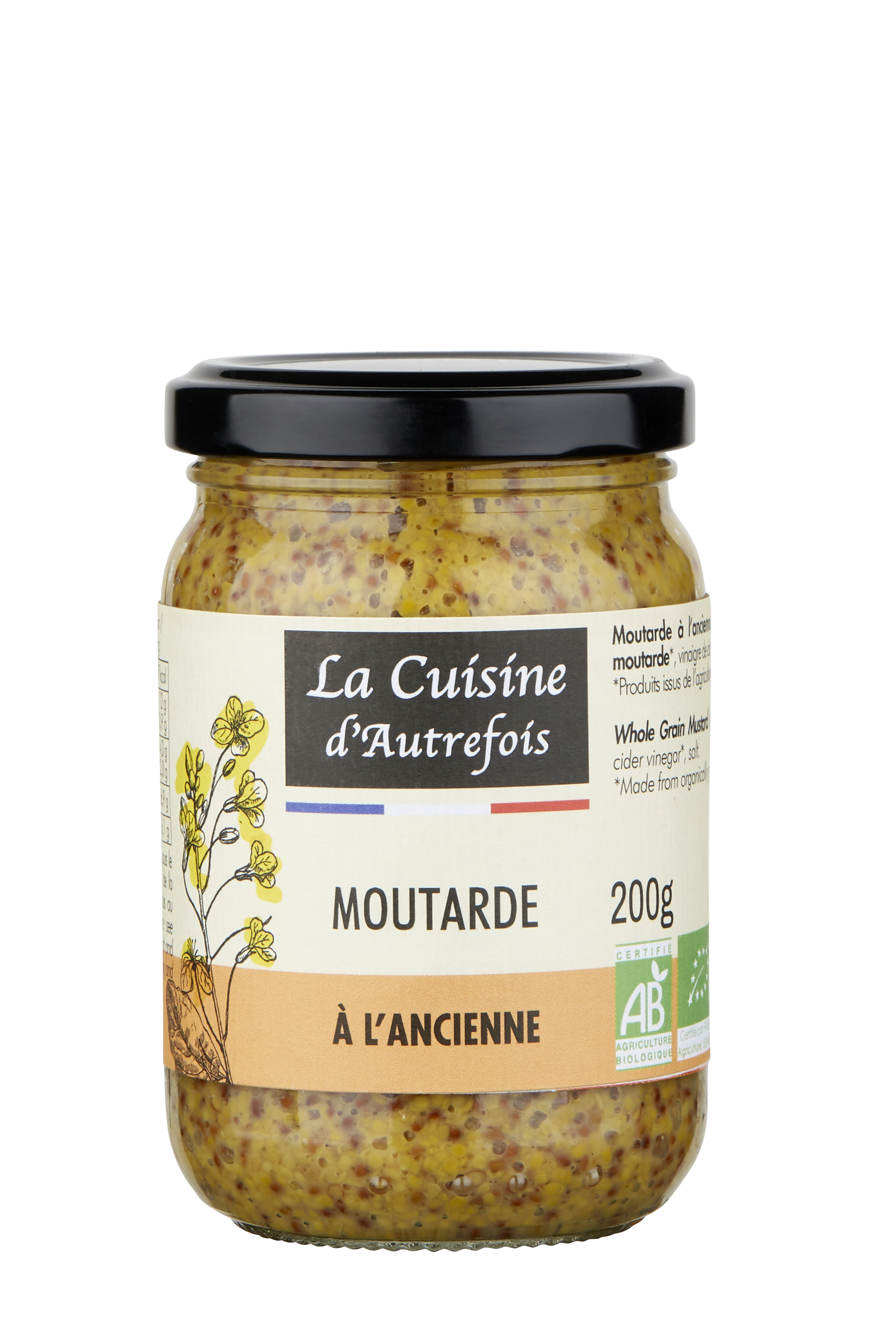 Bio-Vollkornsenf von LA CUISINE D'AUTREFOIS in 200 g Glas, mit klassischen Senfkörnern und aromatischer Konsistenz