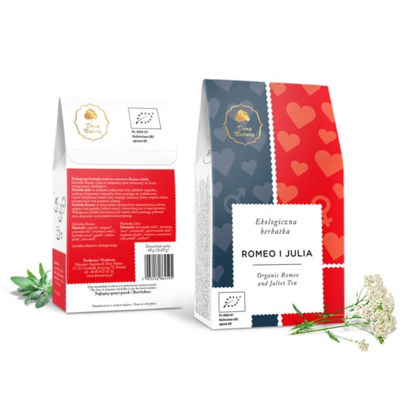 Bio Romeo und Julia Tee von DARY NATURY, 40g, mit frischen Kräuter- und Fruchtaromen, in Verpackung sichtbar