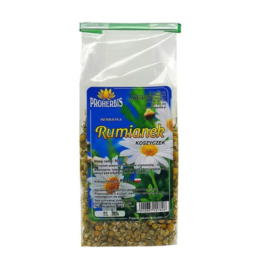 Proherbis Kamille Korb 50 g, getrocknete Kamillenblüten in Korb für Kräutertees und Heilzwecke, naturbelassen und aromatisch