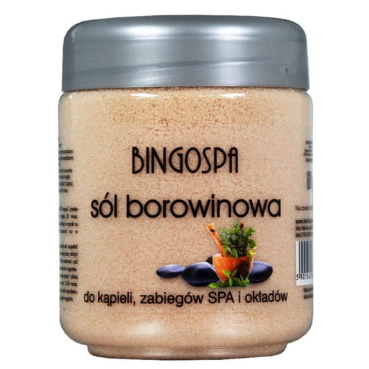 Bingospa Torf-Fußsalz in 600 g Verpackung, Nahaufnahme des Produkts mit Salz und Verpackungsdesign, für Fußpflege geeignet