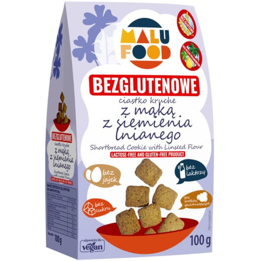 Horizontales Gebäck mit säuerlichem Mehl, ohne Zucker, 100 g, von MALU Food, knuspriges, goldbraunes Gebäck auf einem Teller.
