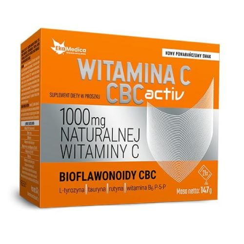 Vitamin C CBC Activ Sachets von EKAMEDICA, 7 g, 21 Stück, einzelne Vitamin C Pulverbeutel in Verpackung sichtbar