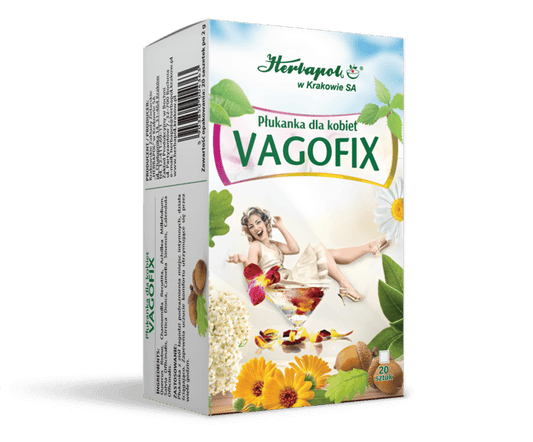 VAGOFIX Damenwaschspülung von Herbapol, sanfte Reinigung für Frauen, Flasche mit Spülung in der Hand gehalten