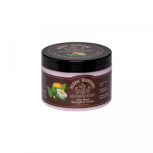 Herbl Traditions 7 Kräuter Haarmaske in 300 ml Flasche, natürliche Haarpflege mit Kräuterextrakten, sichtbare Haarpflegeanwendung