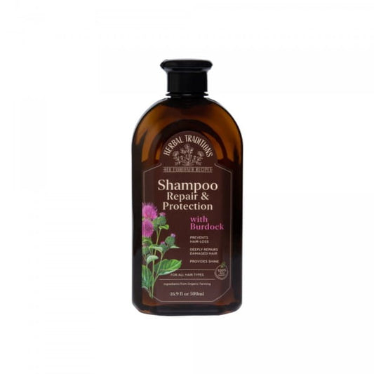 Herbl Traditions Haarshampoo mit Klette, 500 ml, flasche mit Shampoo für gesundes Haar und Kopfhaut