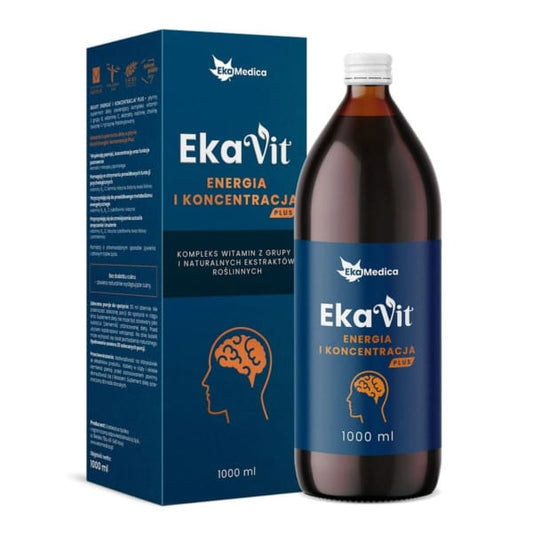 Flasche Ekamedica Ekavit Energie und Konzentration Plus, 1 Liter, mit Nahrungsergänzungsmittel für mehr Energie und Fokus