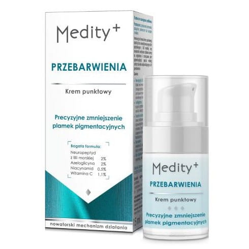 Medity+ Verfärbungsflecken-Creme in 15 ml Tube, AVA LABORATORIUM, zum Auftragen auf Hautverfärbungen und Flecken.