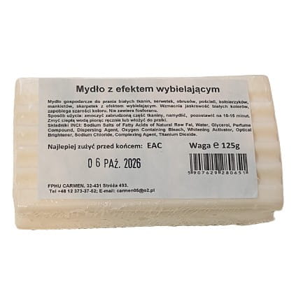 Carmen Aufhellende Effektseife 125 g, weiße Seife mit aufhellender Wirkung, sichtbar in einer weißen Verpackung.
