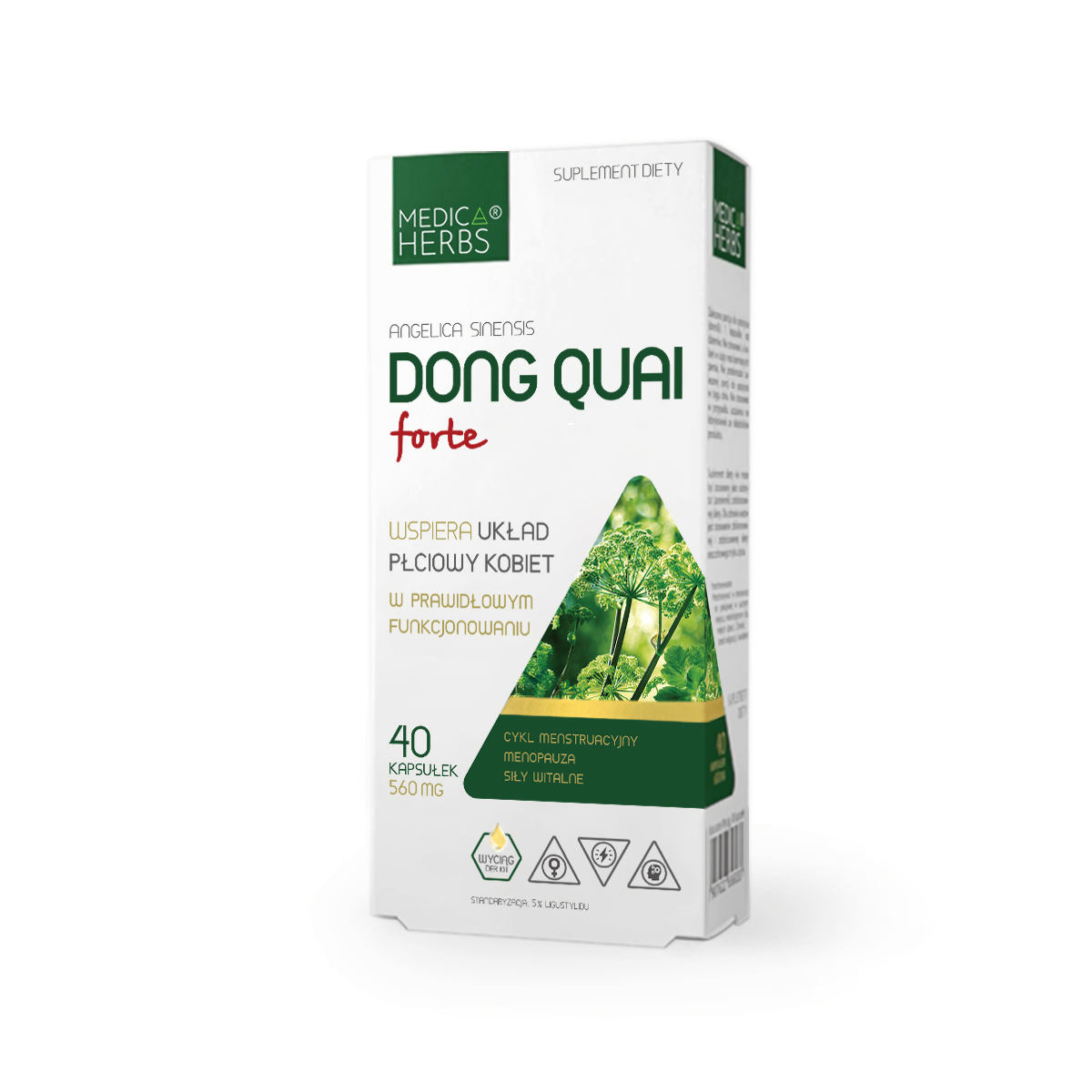 Medica Herbs Dong Quai Forte 560mg Kapseln, 40 Stück, pflanzliche Nahrungsergänzung mit traditioneller Kräuterformel.