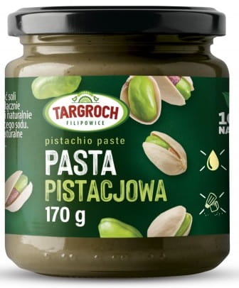Pistazienpaste im Glasgefäß, 170 g, TAR-GROCH-FIL, cremige grüne Paste in einem transparenten Glas.