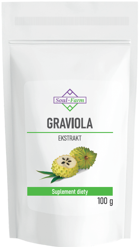Graviola-Extrakt von SOUL FARM in 100 g Verpackung, flüssiges Naturprodukt zur Unterstützung des Wohlbefindens.
