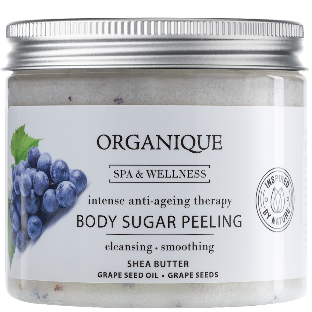 Organiqe Sugar Body Cleaner Anti-Ageing mit Traube, 200 ml, pflegende und erfrischende Körperreinigung.