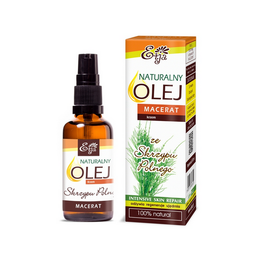 ETJA Schachtelhalmöl (Mazerat) 50ml Flasche mit grünem Etikett und Tropfverschluss auf weißem Hintergrund