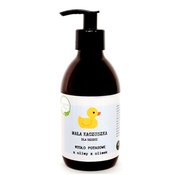 Bunte Flasche mit Little Duck Kaliumseife für Kinder, 300 ml, von KOSZYCZEK NATURY, zeigt die kindgerechte Seifenverpackung