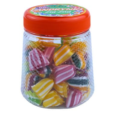Bunte Aka Landrynki Fruchtgummi Zick-Zack ohne Zucker, 160 g, bunte Fruchtgummi in Zick-Zack-Form auf weißem Hintergrund