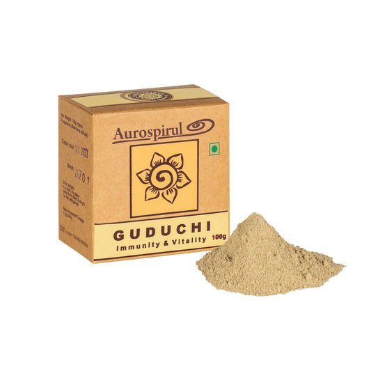 Guduchi-Pulver von AUROSPIRUL, 100 g, feines Pulver aus der ayurvedischen Pflanze Guduchi, ideal für natürliche Gesundheit und Wellness.