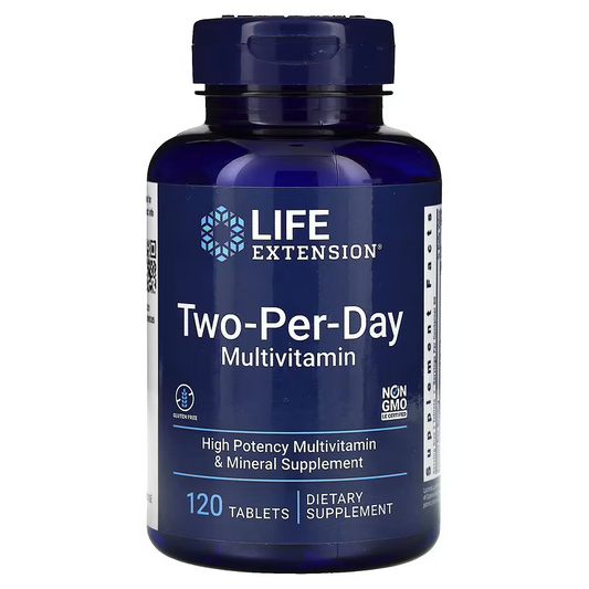 Zweimal tägliche Multivitamin-Tabletten von Life Extension, 120 Stück, für tägliche Nährstoffversorgung, in einer weißen Packung